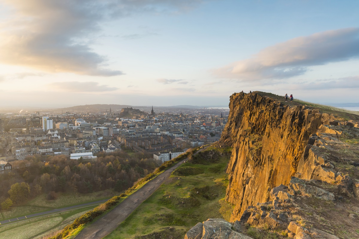 Skyline of Edinburgh as seen from the Salisbury Craigs.