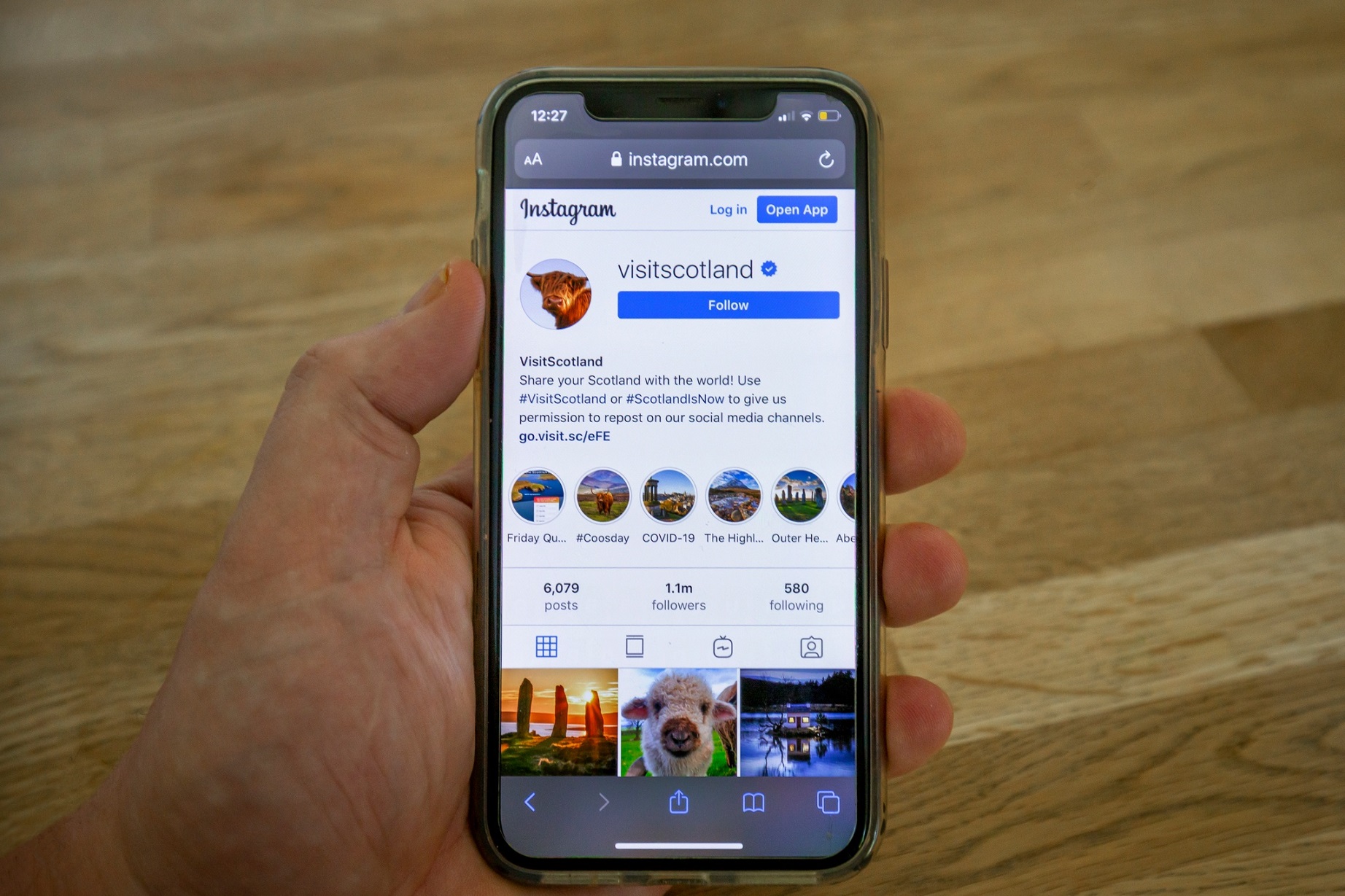 A smartphone with VisitScotland's Instagram page