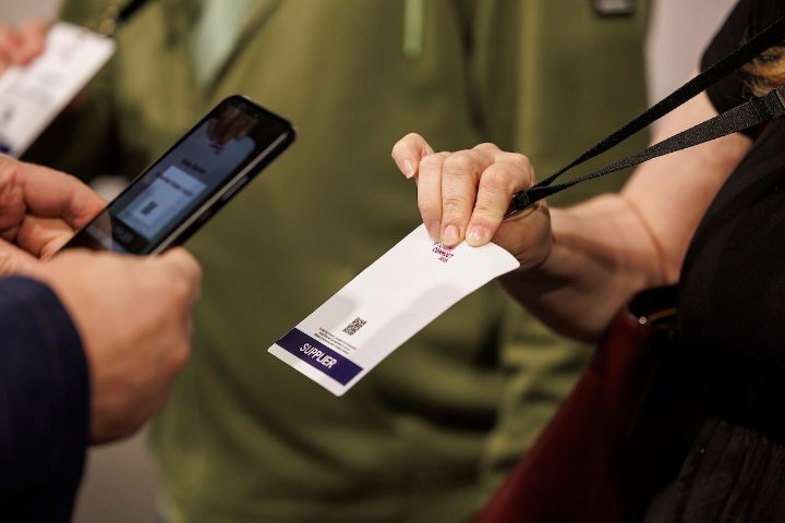 Scanning a QR code on a badge