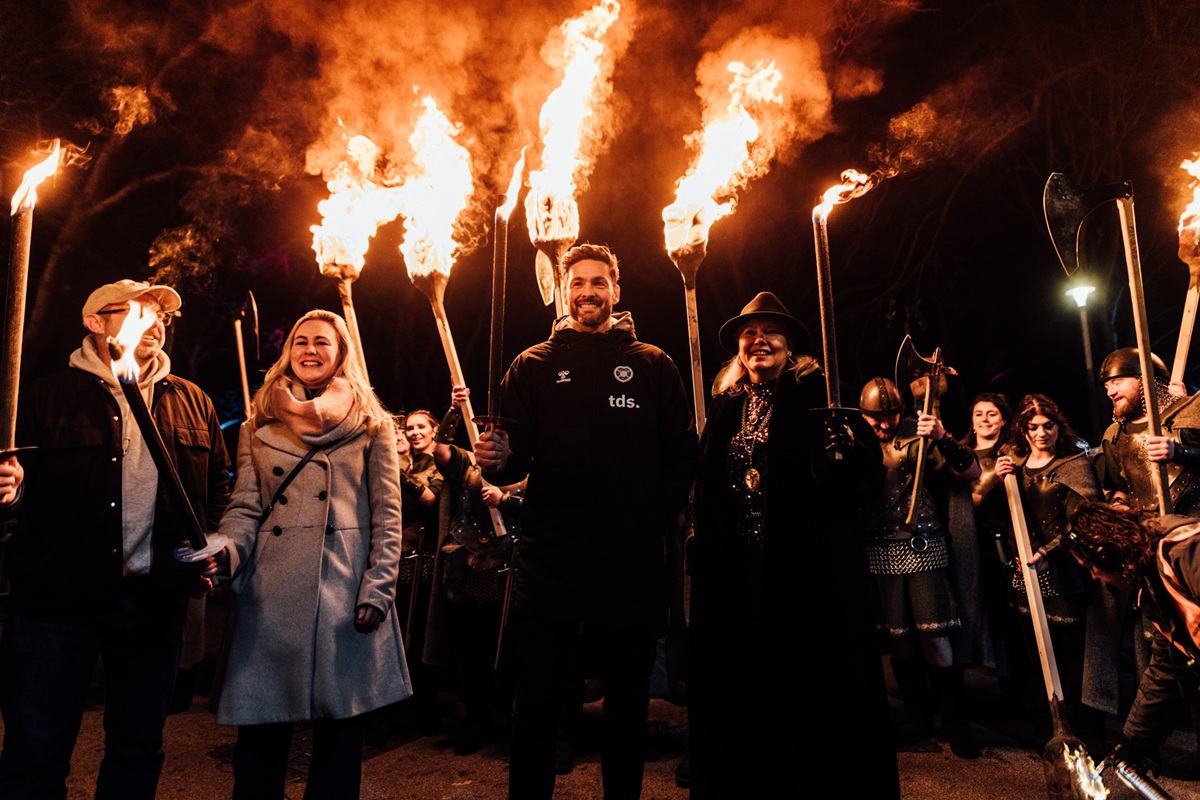 Scotland goalkeeper, Craig Gordon, leading the 2025 Torchlight Procession