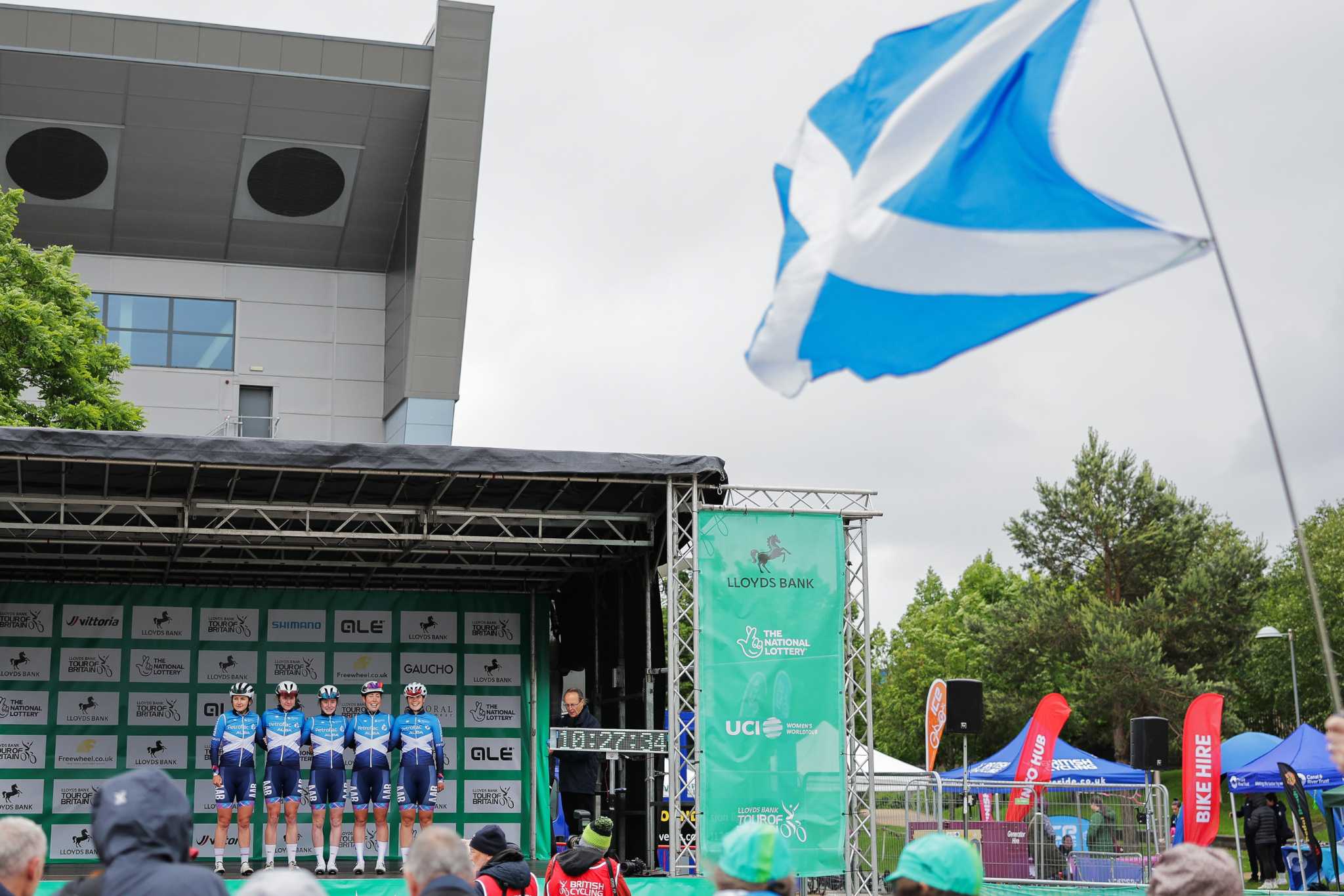 Flag flying at a medal podium
