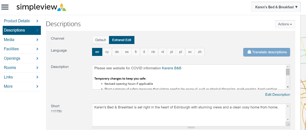 The description feature of your Extranet account