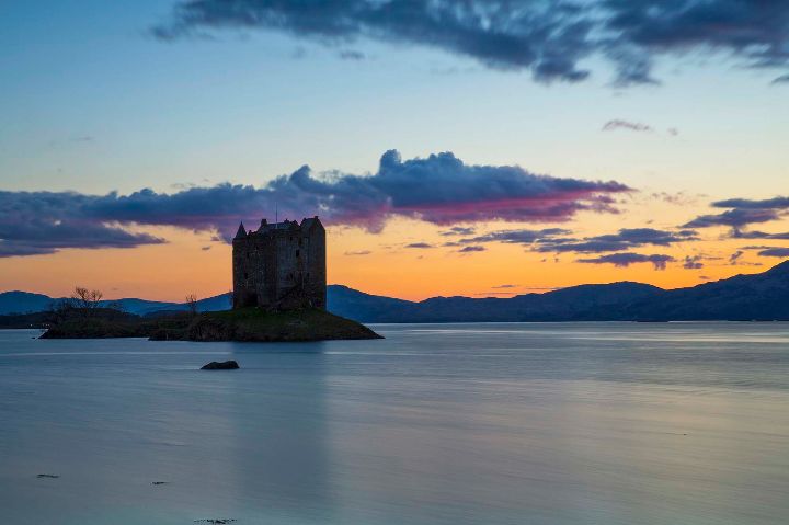 Castle Stalker, situated on an islet on loch Laich, Argyll.
