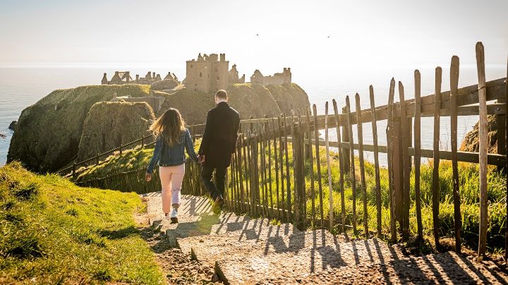 People at Dunnottar Castle, Stonehaven, Aberdeenshire