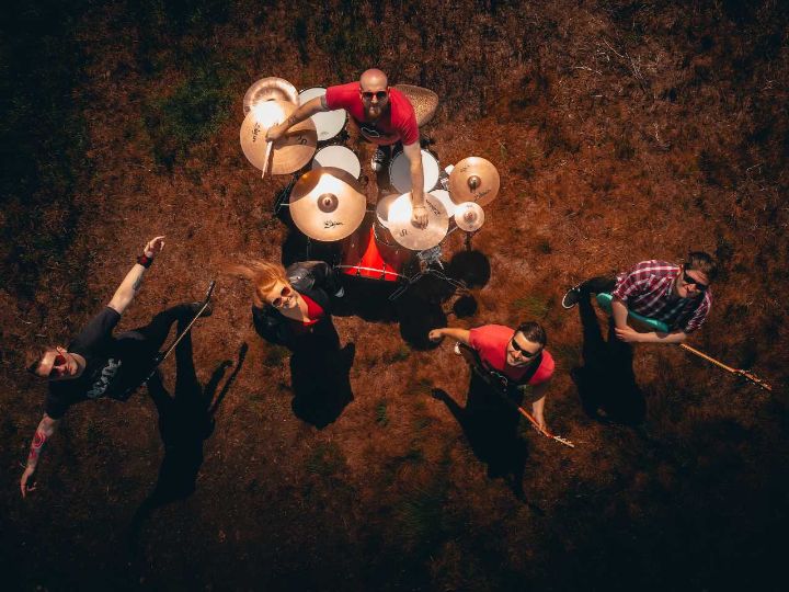 Aerial view of a rock band