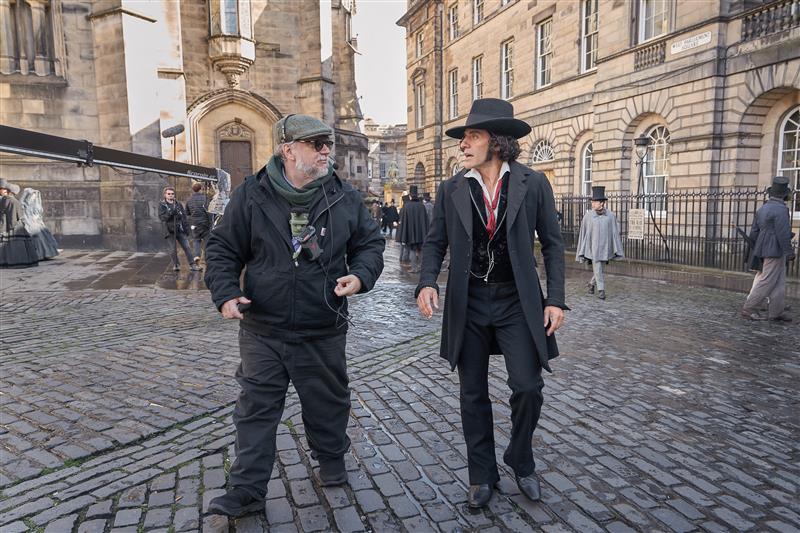 Guillermo del Toro and Oscar Isaac on the set of Frankenstein in Edinburgh