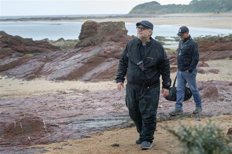 Guillermo del Toro on the set of Frankenstein in East Lothian