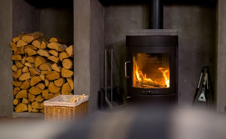 A cosy wood burning stove in a contemporary Scottish home