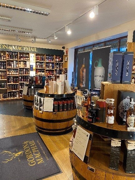 Gordon and MacPhail shop floor whisky display