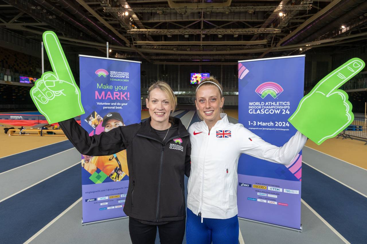 Eilidh Doyle and Jemma Reekie at the launch of the World Athletics Indoor Championships 24 volunteer programme