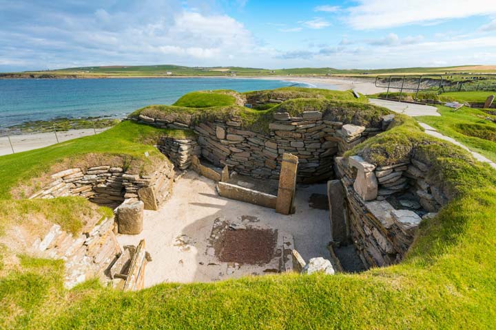 Skara Brae, part of the Heart of Neolithic Orkney world heritage site by the Bay of Skaill, Orkney