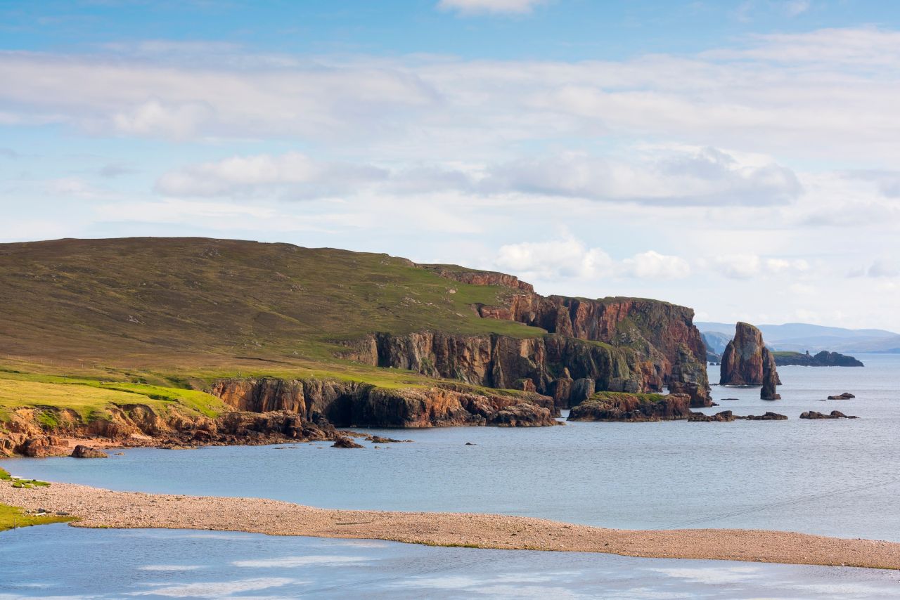 The rock pillars known as the Heads of Groken just off the Ness of Hillswick, Shetland