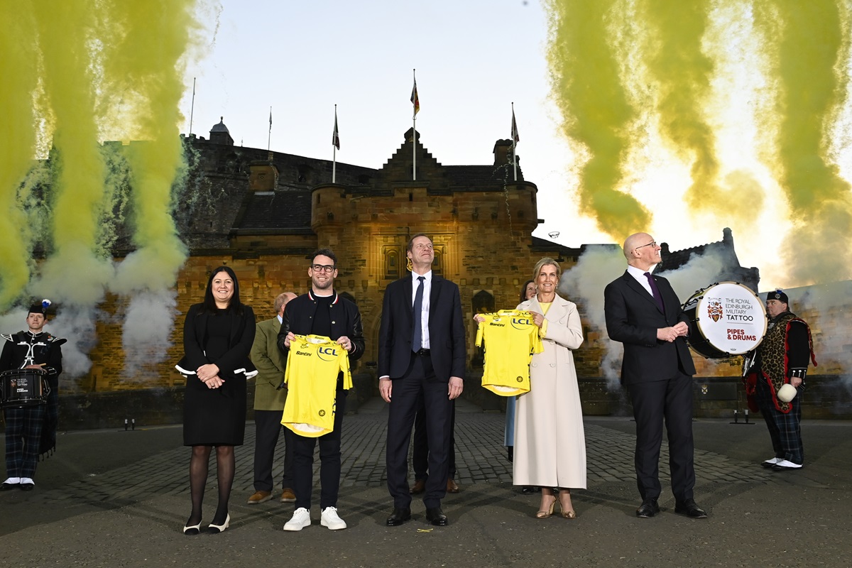 Left to right: Culture Secretary Lisa Nandy, Sir Mark Cavendish, General Director Tour de France Christian Prudhomme, HRH The Duchess of Edinburgh, First Minister John Swinney.